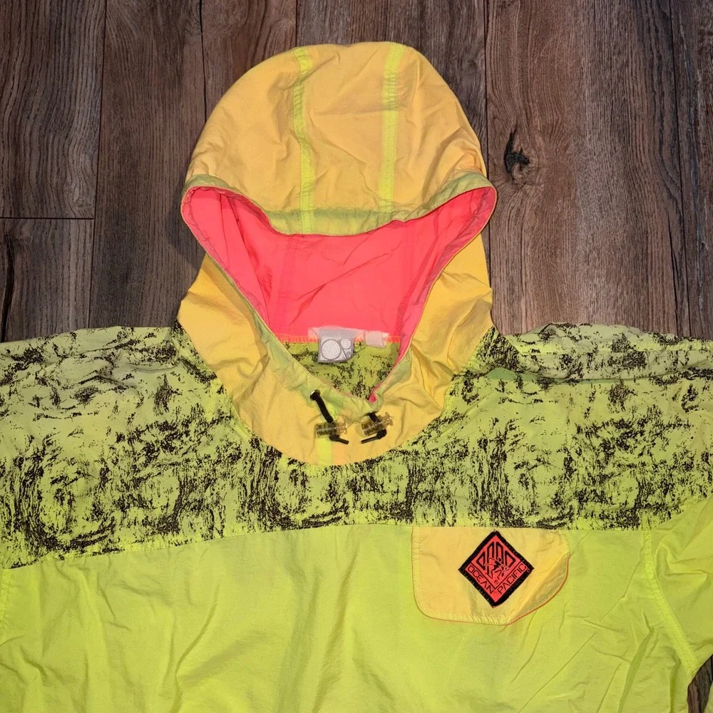 Vintage Ocean Pacific OP Neon Yellow Orange Windbreaker Anorak Pullover Mens L